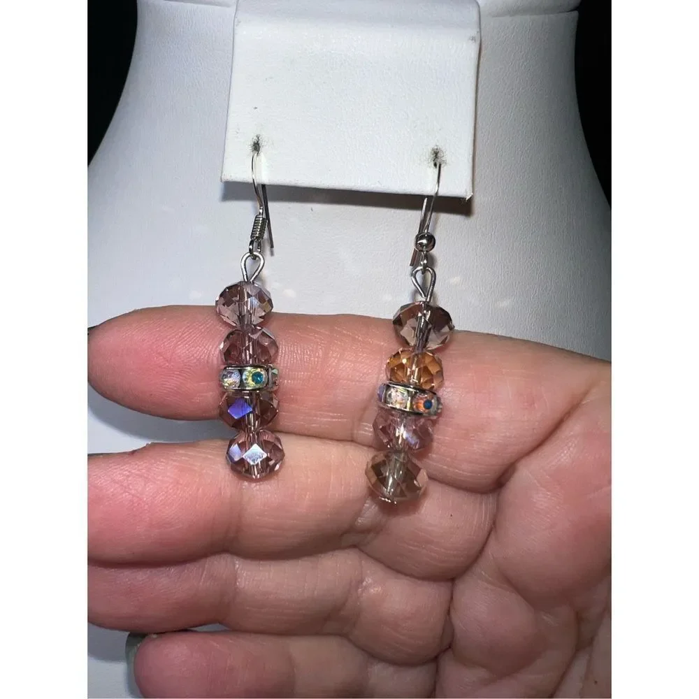 Pink Iridescent Faceted Bead Earrings